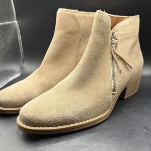White Mountain Suede Ankle Boots Side Zip Block Heel Tan Women's Size 9